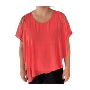 S. Levine Coral Pink Ruffle flutter Overlay Sleeveless Shirt Large